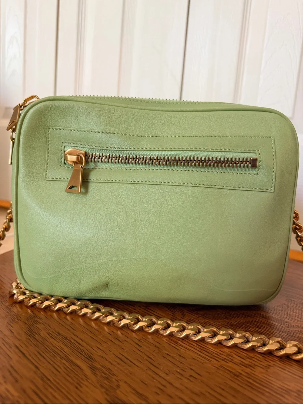 Proenza Schouler Double Bag PS1 Green Leather Crossbody with Gold Chain Strap